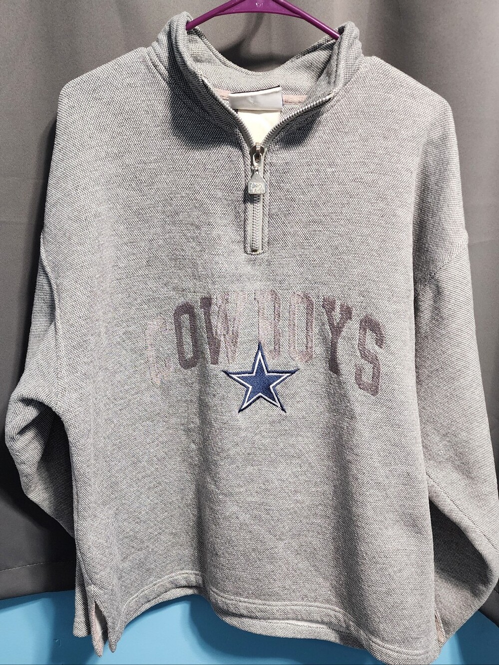 VTG 90s Pro Player Dallas Cowboys 1/4 Zip Fleece Sweatshirt Mens L Gray